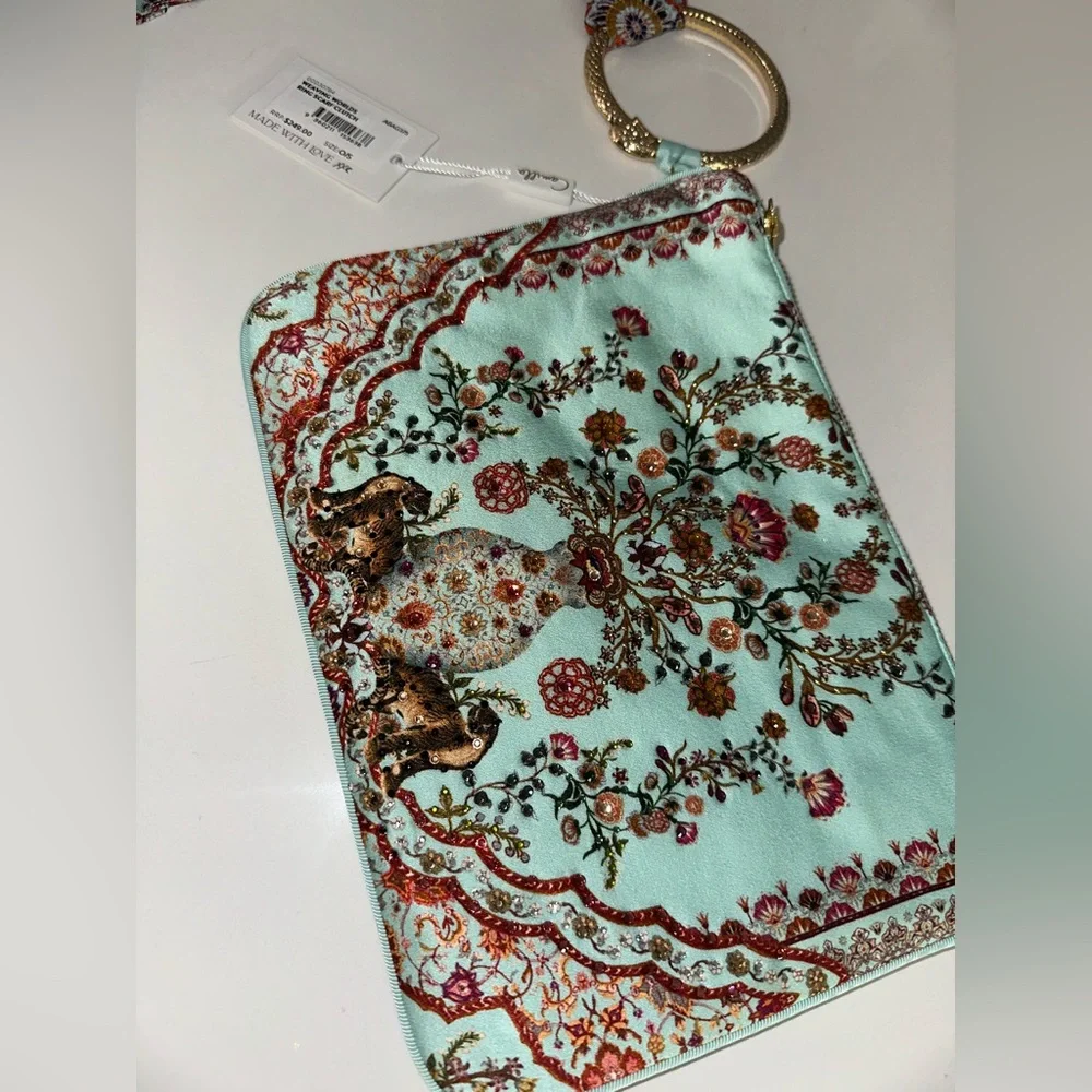 CAMILLA “Weaving Worlds” blue floral silk boho ring scarf clutch bag